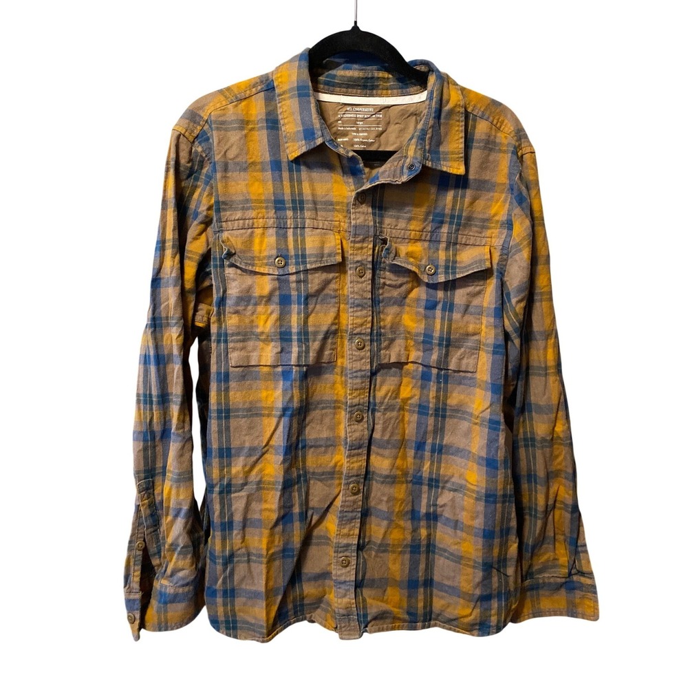 REI Co-op Organic Cotton Plaid Brown Button Down Shirt Large Outdoors Gorpcore